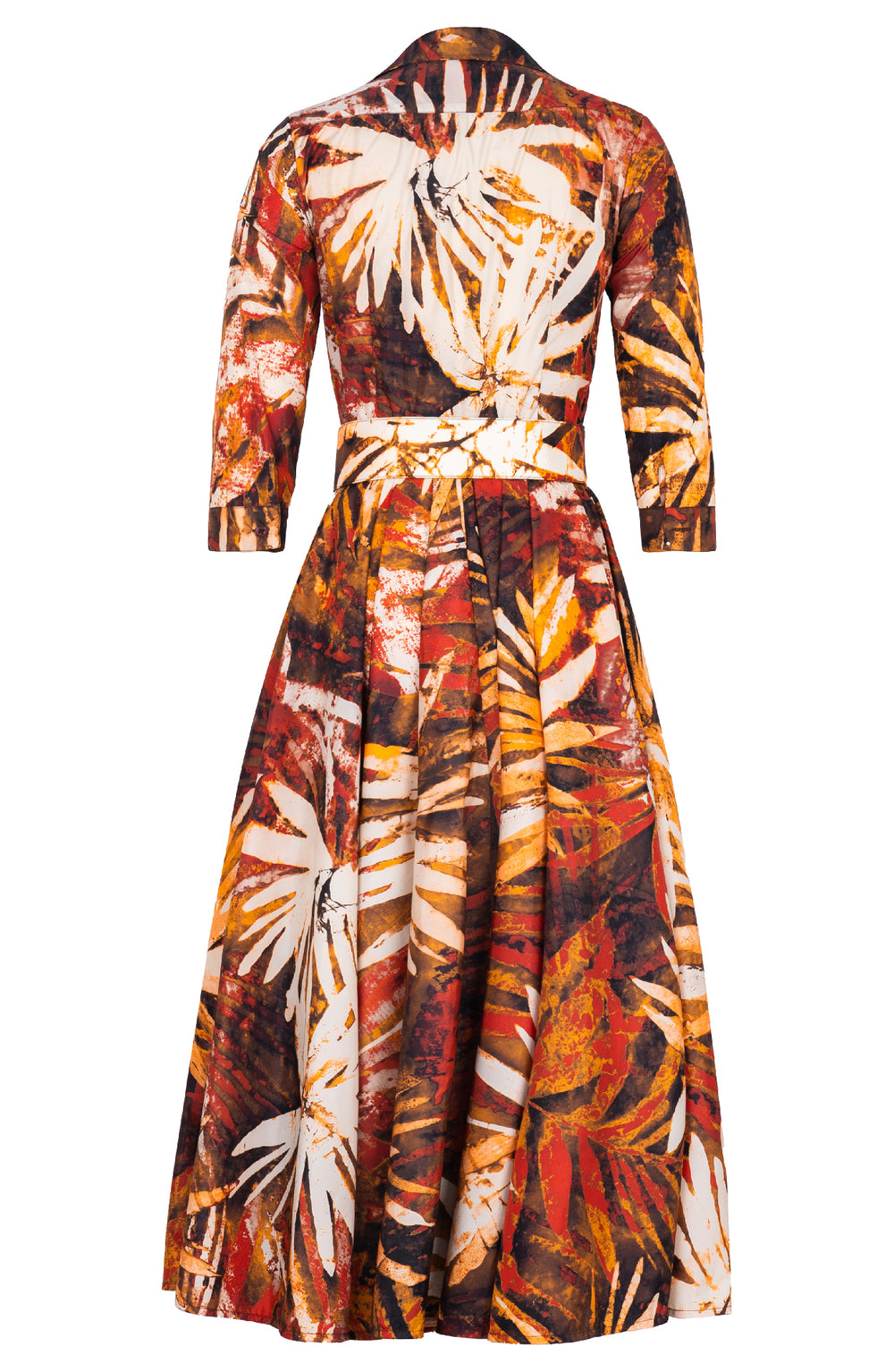 Aster Dress Shirt Collar 3/4 Sleeve Midi Plus Length Poliamide Taffta (Watercolor Palm)