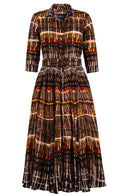 Aster Dress Shirt Collar 3/4 Sleeve Midi Length Wool (Watercolor Plaid) - Camel