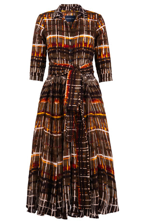 Aster Dress Shirt Collar 3/4 Sleeve Midi Length Wool (Watercolor Plaid) - Camel