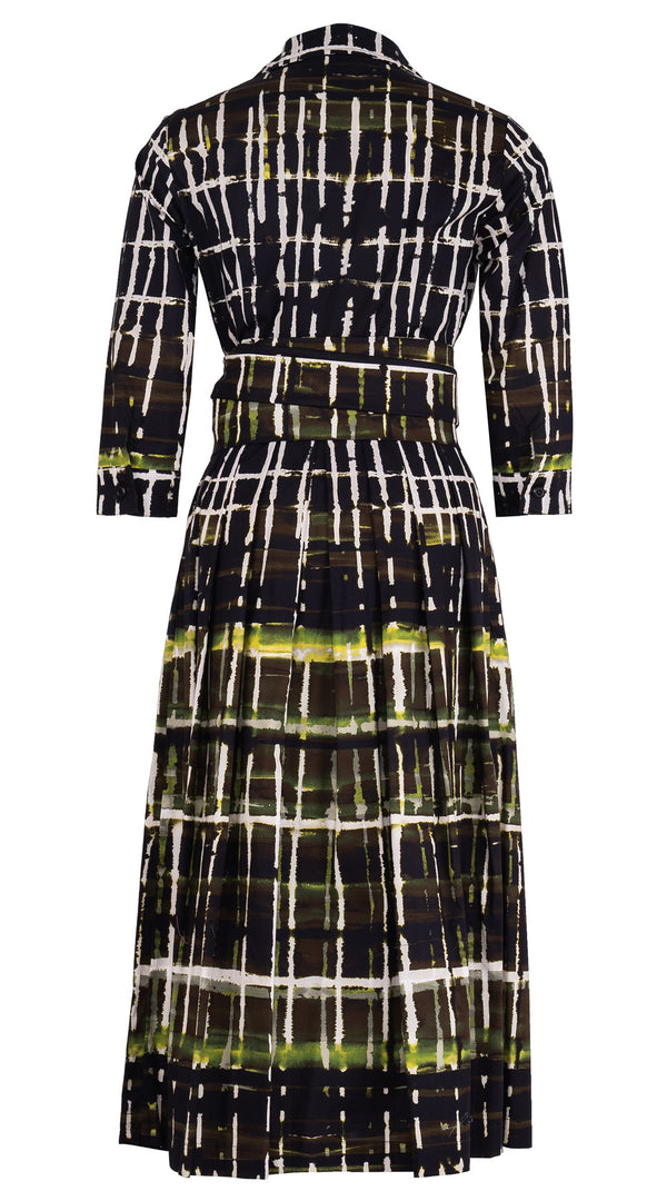 Audrey Dress #1 Shirt Collar 3/4 Sleeve Midi Length Cotton Stretch (Watercolor Plaid)