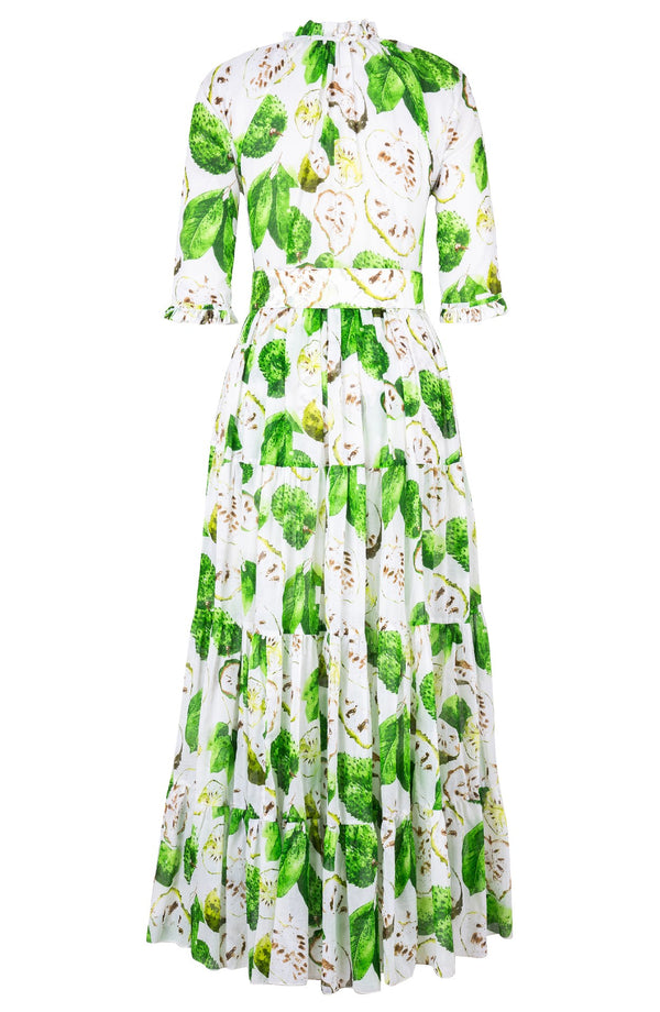 Eva Dress Crew Neck 3/4 Sleeve Maxi Length Cotton Musola (Watercolor Soursop White)