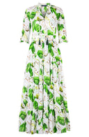 Eva Dress Crew Neck 3/4 Sleeve Maxi Length Cotton Musola (Watercolor Soursop White)