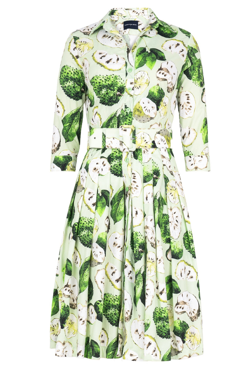 Audrey Dress #2 Shirt Collar 3/4 Sleeve Regular Length Cotton Stretch (Watercolor Soursop Pastel)