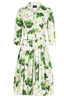 Audrey Dress #2 Shirt Collar 3/4 Sleeve Regular Length Cotton Stretch (Watercolor Soursop Pastel)