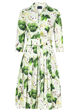 Audrey Dress #2 Shirt Collar 3/4 Sleeve Regular Length Cotton Stretch (Watercolor Soursop Pastel)