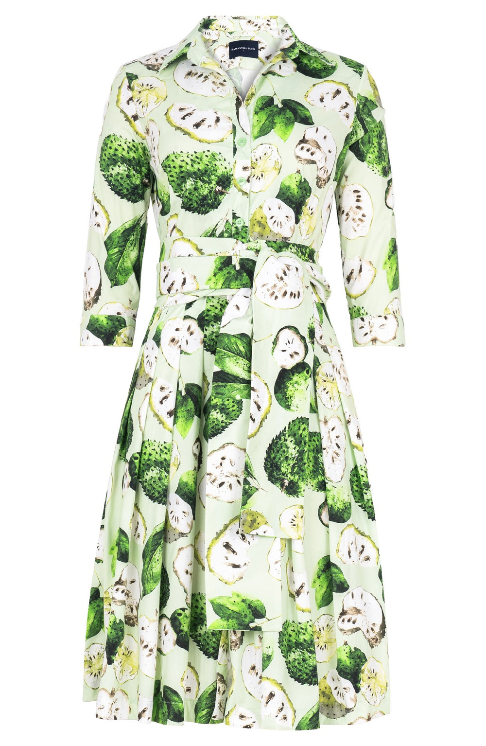 Audrey Dress #2 Shirt Collar 3/4 Sleeve Regular Length Cotton Stretch (Watercolor Soursop Pastel)