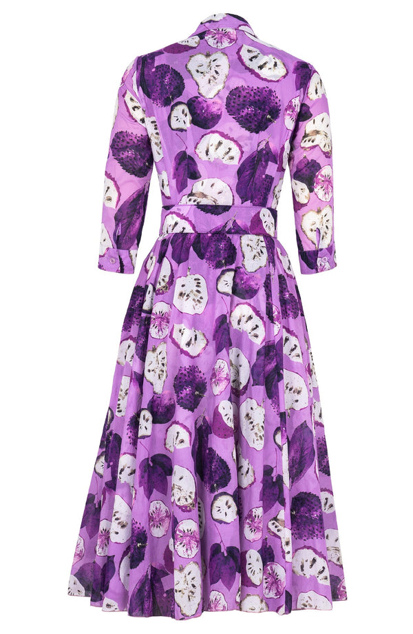 Avenue Dress Shirt Collar 3/4 Sleeve Midi Length Cotton Musola (Watercolor Soursop Pastel)