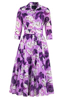 Avenue Dress Shirt Collar 3/4 Sleeve Midi Length Cotton Musola (Watercolor Soursop Pastel)