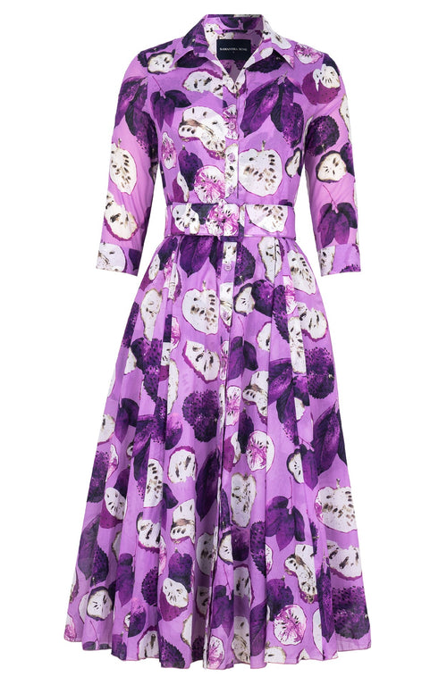 Avenue Dress Shirt Collar 3/4 Sleeve Midi Length Cotton Musola (Watercolor Soursop Pastel)