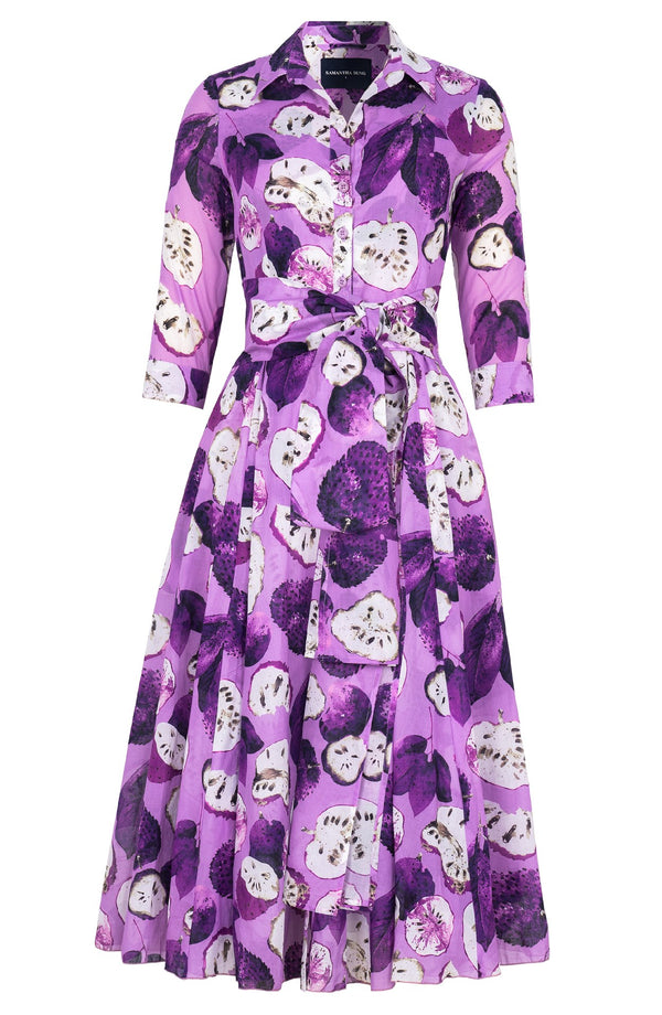 Avenue Dress Shirt Collar 3/4 Sleeve Midi Length Cotton Musola (Watercolor Soursop Pastel)