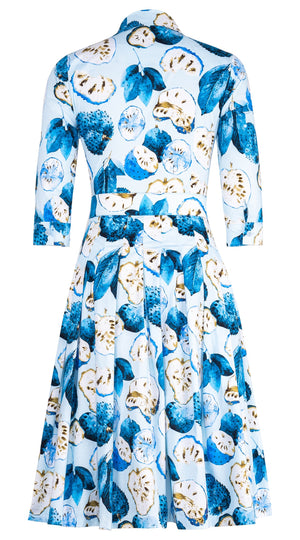 Audrey Dress #2 Shirt Collar 3/4 Sleeve Long Length Cotton Stretch (Watercolor Soursop Pastel)