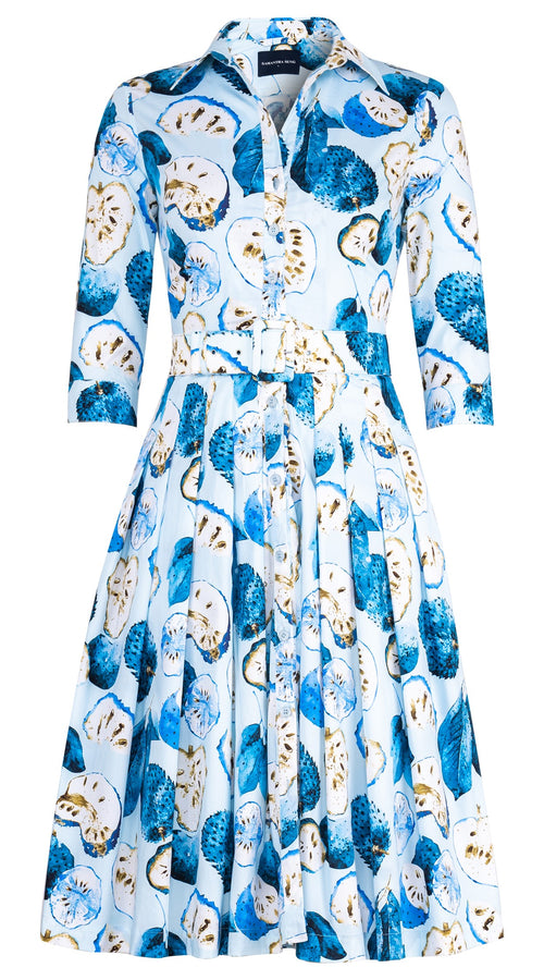 Audrey Dress #2 Shirt Collar 3/4 Sleeve Long Length Cotton Stretch (Watercolor Soursop Pastel)