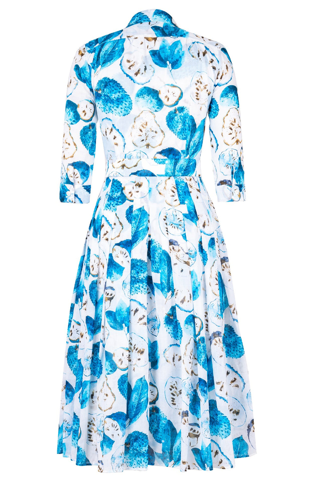 Audrey Dress #4 Shirt Collar 3/4 Sleeve Midi Length Cotton Musola (Watercolor Soursop White)