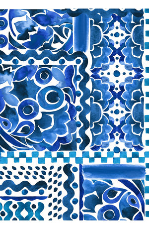 Aster Skirt #1 with Belt Maxi Length Cotton Musola  (Watercolor Tile Mono)