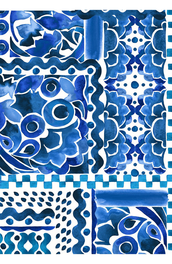 Aster Skirt #1 with Belt Maxi Length Cotton Musola  (Watercolor Tile Mono)