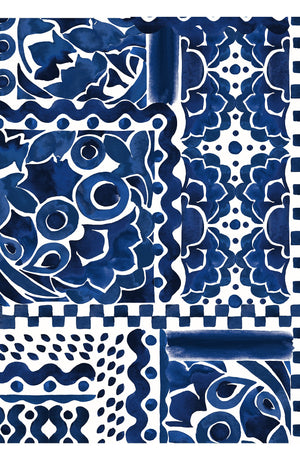 Aster Skirt #1 with Belt Maxi Length Cotton Musola  (Watercolor Tile Mono)