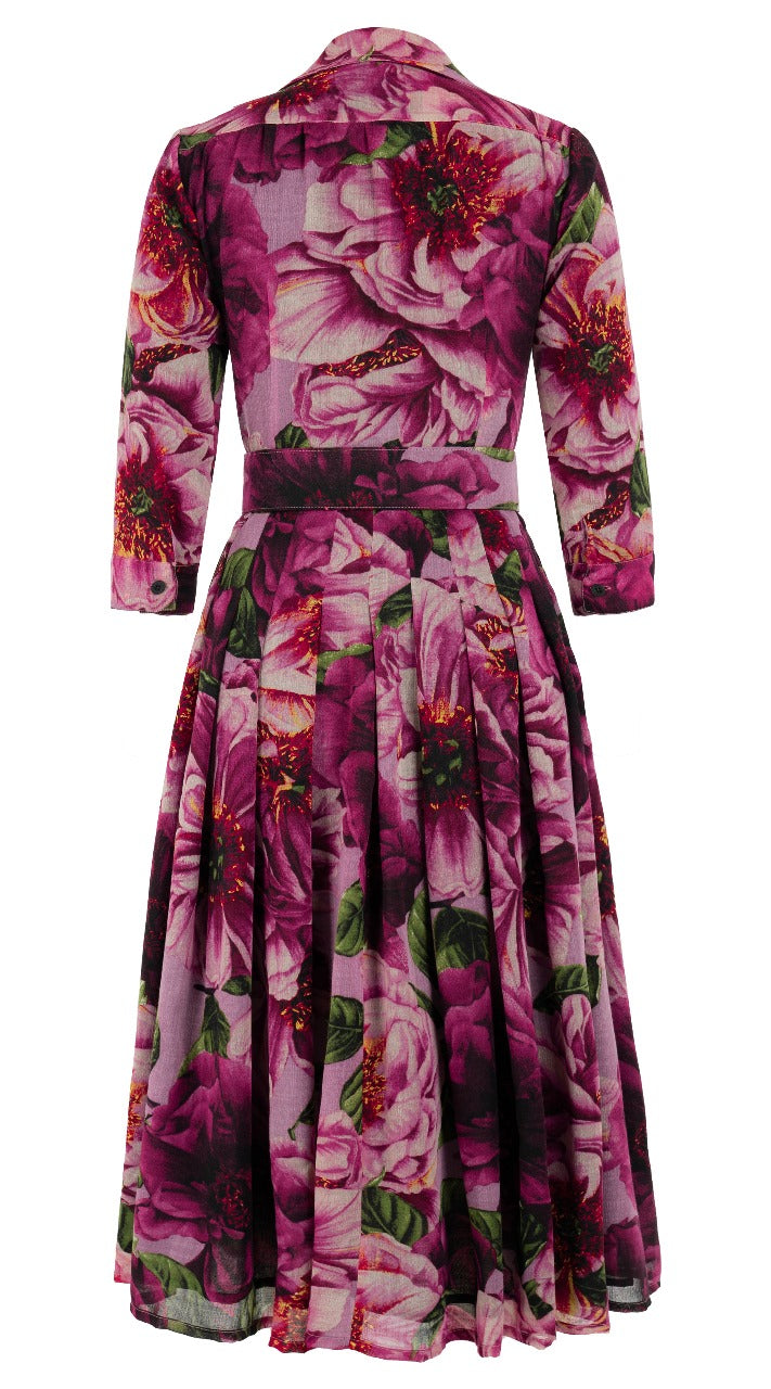 Audrey Dress #4 Shirt Collar 3/4 Sleeve Midi Length Wool (Giant Poppy) @3