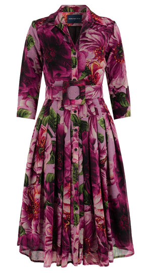 Audrey Dress #4 Shirt Collar 3/4 Sleeve Midi Length Wool (Giant Poppy) @3