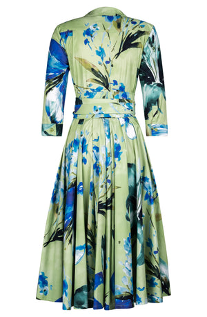Laurent Dress Shirt Collar 3/4 Sleeve Midi Length Cotton Stretch (Whispering Lillies)