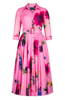 Aster Dress Shirt Collar 3/4 Sleeve Midi Plus Length Cotton Musola (Whistler Gallery Flower)