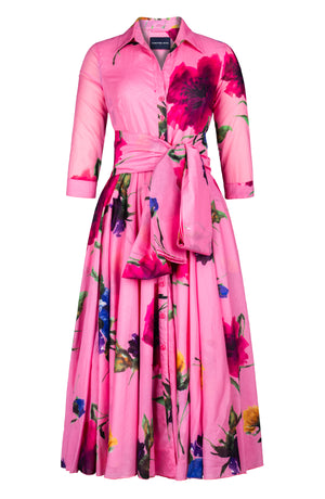 Aster Dress Shirt Collar 3/4 Sleeve Midi Plus Length Cotton Musola (Whistler Gallery Flower)