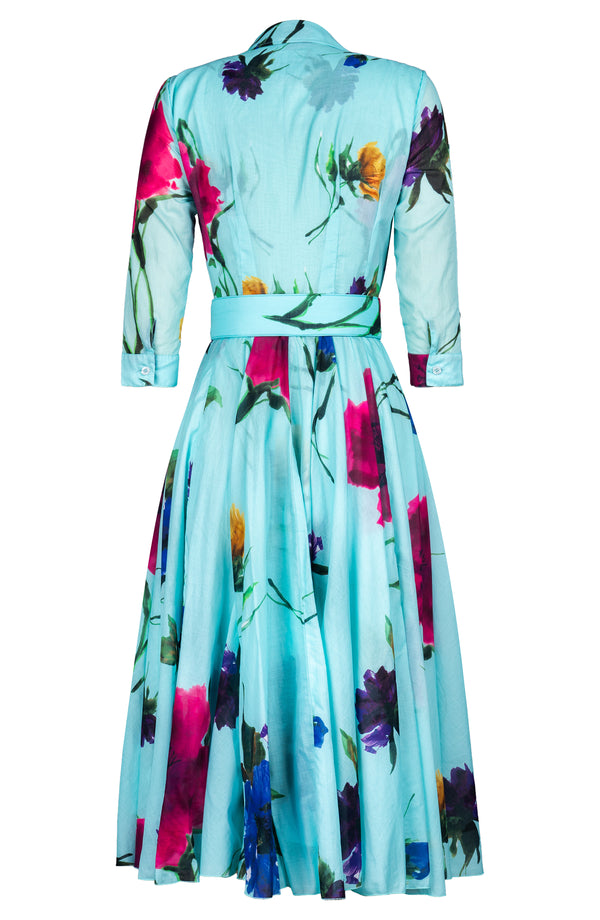 Aster Dress Shirt Collar 3/4 Sleeve Midi Length Cotton Musola (Whistler Gallery Flower)