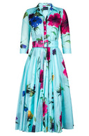 Aster Dress Shirt Collar 3/4 Sleeve Midi Length Cotton Musola (Whistler Gallery Flower)