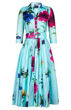 Aster Dress Shirt Collar 3/4 Sleeve Midi Length Cotton Musola (Whistler Gallery Flower)