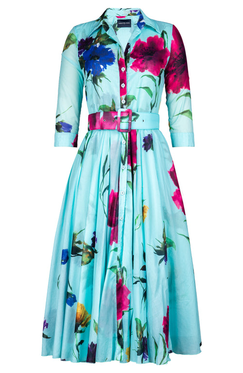 Aster Dress Shirt Collar 3/4 Sleeve Midi Length Cotton Musola (Whistler Gallery Flower)