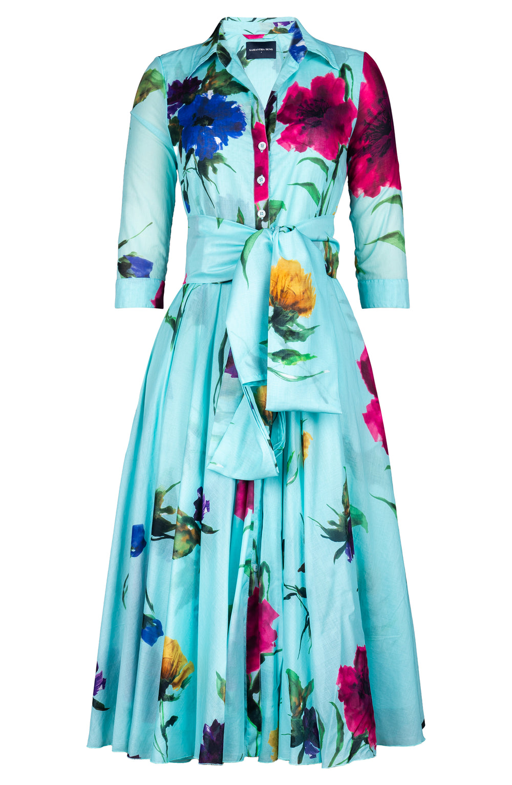 Aster Dress Shirt Collar 3/4 Sleeve Midi Length Cotton Musola (Whistler Gallery Flower)