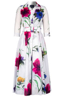 Aster Dress Shirt Collar 3/4 Sleeve Midi Plus Length Cotton Musola (Whistler Gallery Flower)