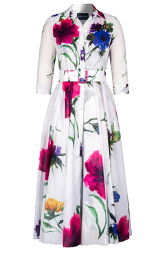 Aster Dress Shirt Collar 3/4 Sleeve Midi Plus Length Cotton Musola (Whistler Gallery Flower)
