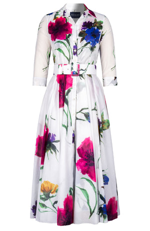 Aster Dress Shirt Collar 3/4 Sleeve Midi Plus Length Cotton Musola (Whistler Gallery Flower)