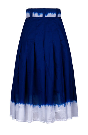 Zeller Skirt with Belt Midi Length Cotton Musola (White Border Tie Dye)