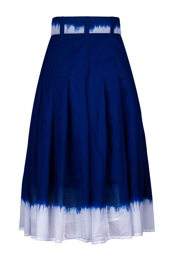 Zeller Skirt with Belt Midi Length Cotton Musola (White Border Tie Dye)
