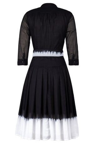 Audrey Dress #4 Shirt Collar 3/4 Sleeve Long Length Cotton Musola (White Border Tie Dye)