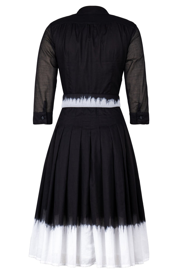 Audrey Dress #4 Shirt Collar 3/4 Sleeve Long Length Cotton Musola (White Border Tie Dye)