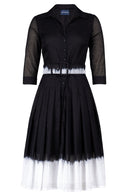 Audrey Dress #4 Shirt Collar 3/4 Sleeve Long Length Cotton Musola (White Border Tie Dye)