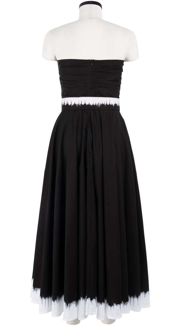 Carol Dress Tube Strapless with Hamilton Belt Midi Plus Length Cotton Stretch (White Border Tie Dye)