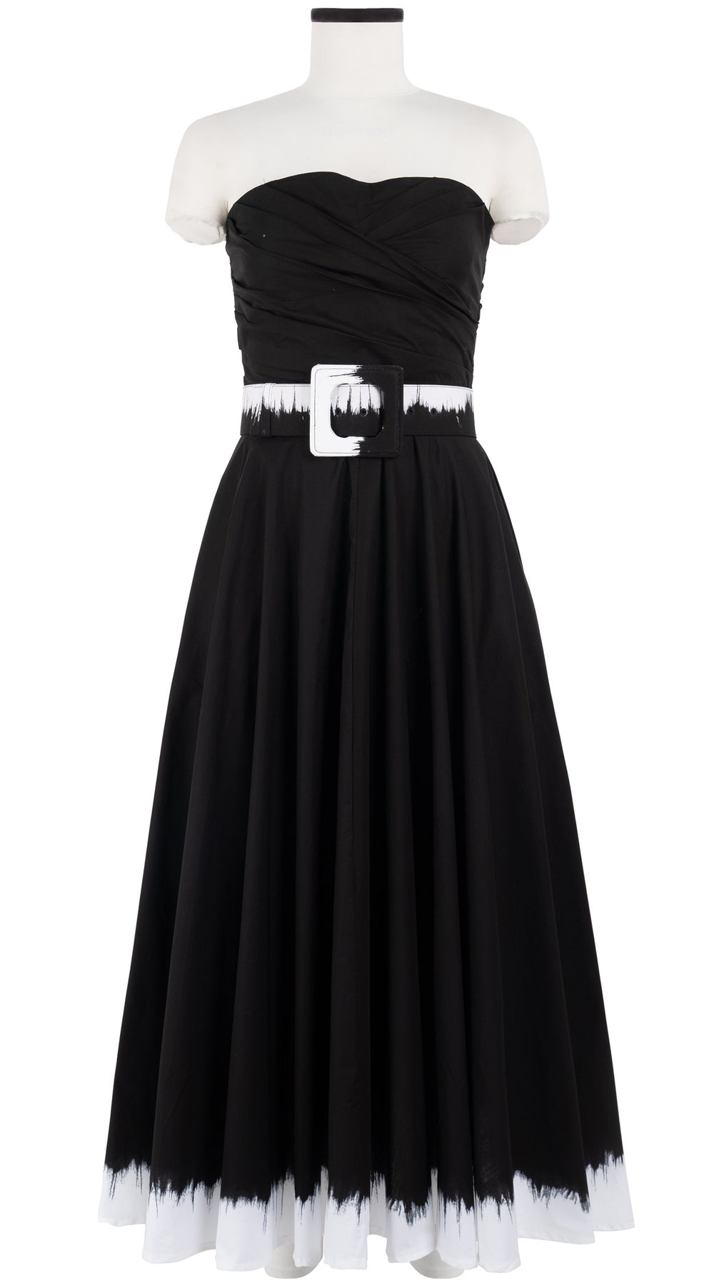 Carol Dress Tube Strapless with Hamilton Belt Midi Plus Length Cotton Stretch (White Border Tie Dye)