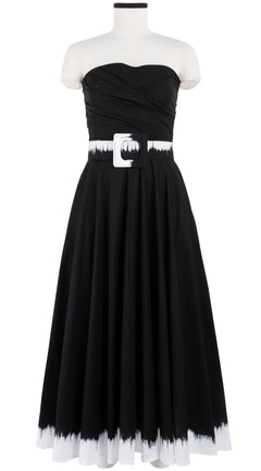 Carol Dress Tube Strapless with Hamilton Belt Midi Plus Length Cotton Stretch (White Border Tie Dye)