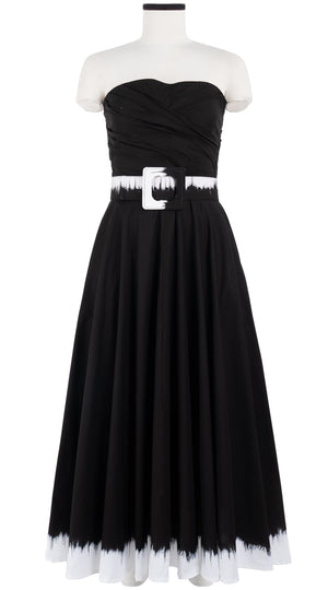 Carol Dress Tube Strapless with Hamilton Belt Midi Plus Length Cotton Stretch (White Border Tie Dye)
