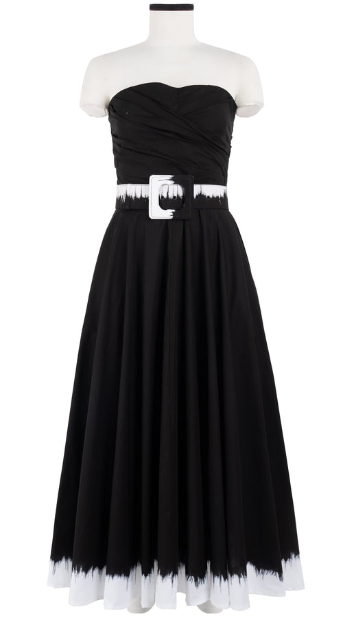 Carol Dress Tube Strapless with Hamilton Belt Midi Plus Length Cotton Stretch (White Border Tie Dye)