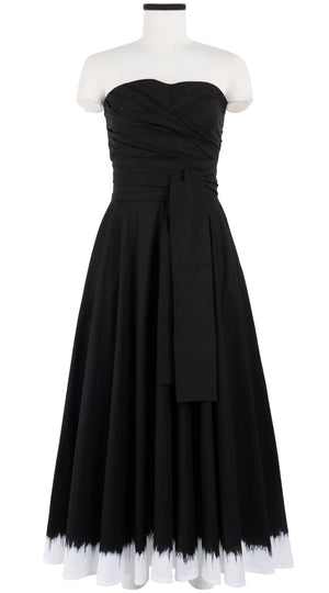 Carol Dress Tube Strapless with Hamilton Belt Midi Plus Length Cotton Stretch (White Border Tie Dye)