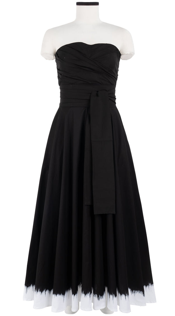 Carol Dress Tube Strapless with Hamilton Belt Midi Plus Length Cotton Stretch (White Border Tie Dye)