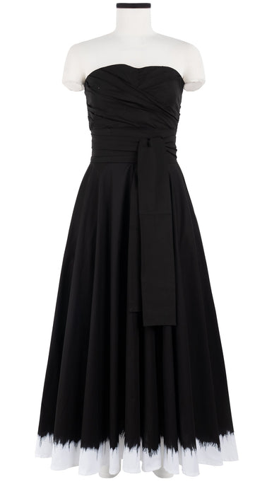 Carol Dress Tube Strapless with Hamilton Belt Midi Plus Length Cotton Stretch (White Border Tie Dye)