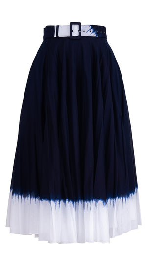 Aster Skirt #1 with Belt Midi Length Cotton Musola (White Border Tie Dye)