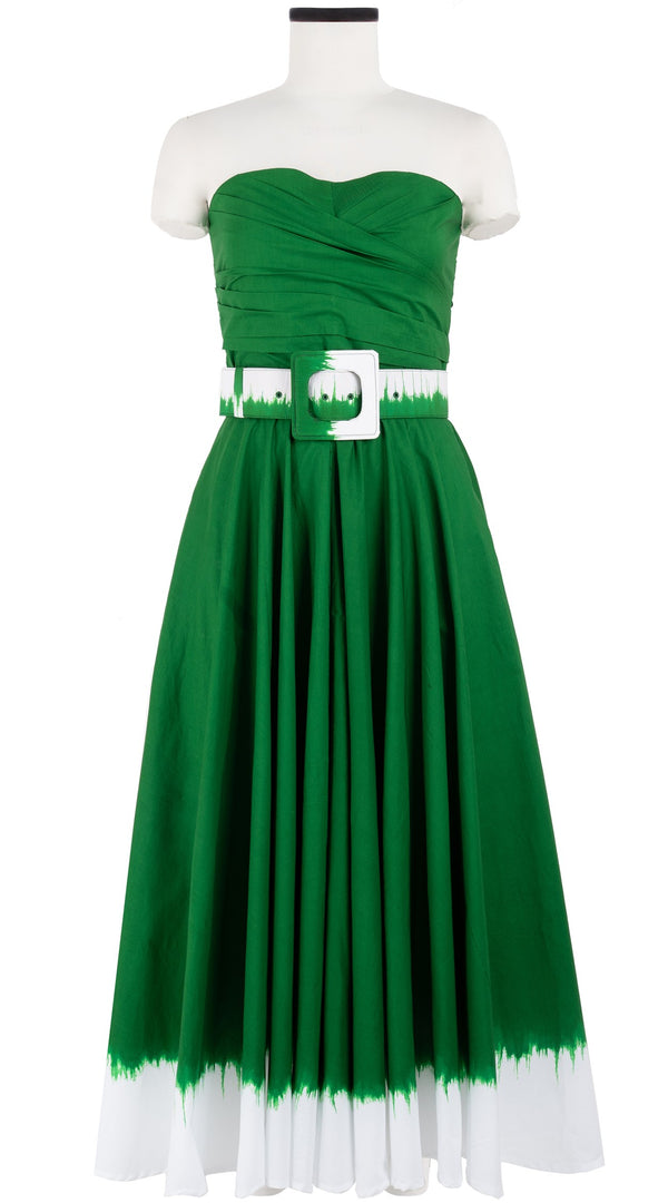 Carol Dress Tube Strapless with Hamilton Belt Midi Plus Length Cotton Stretch (White Border Tie Dye)