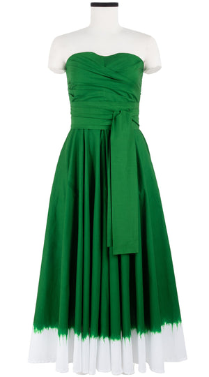 Carol Dress Tube Strapless with Hamilton Belt Midi Plus Length Cotton Stretch (White Border Tie Dye)