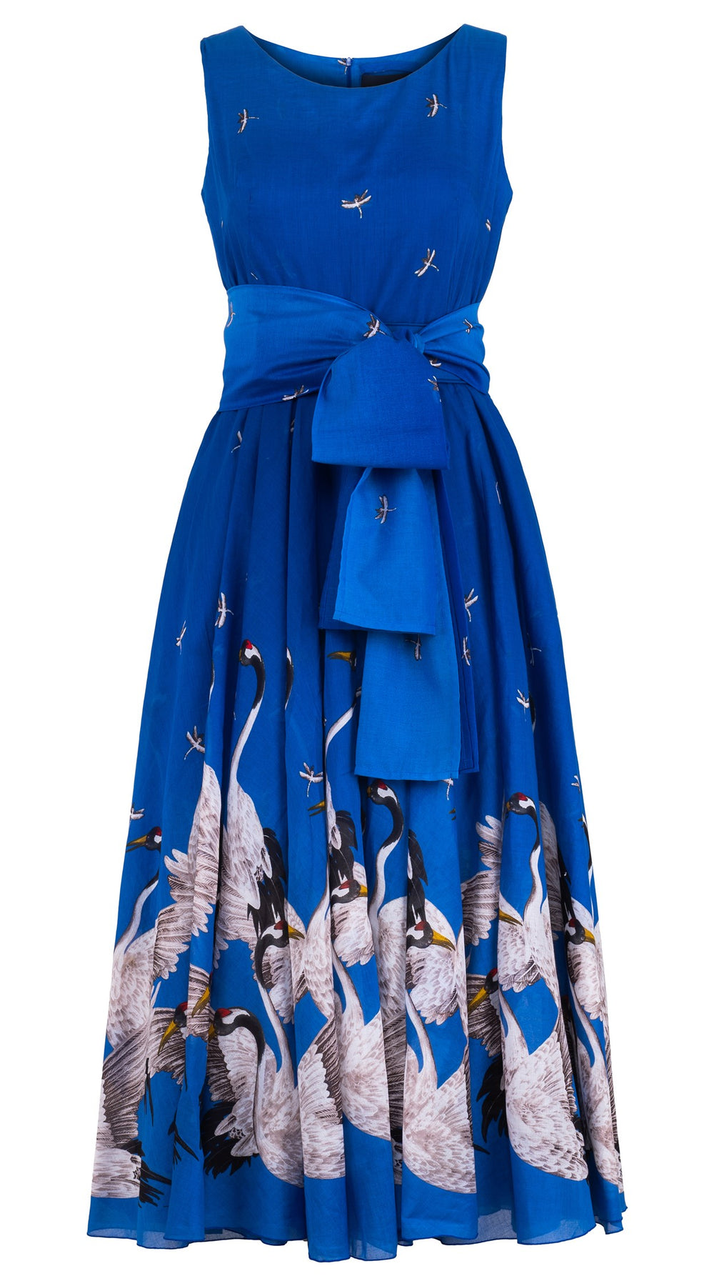 Aster Dress Boat Neck Mini cap Sleeve Midi Plus Length Cotton Musola (White Crane Ombre)